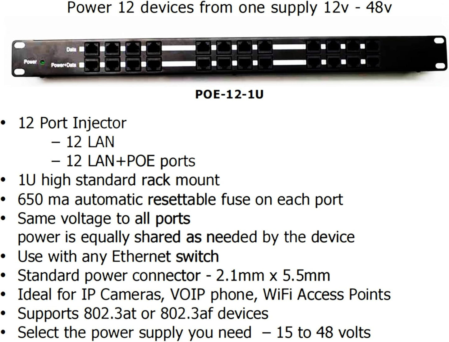 PoE Texas POE-12-24v60w | 12 Port Passive PoE Injector - Power Over Ethernet with 24 Volt 60 watt Power Supply for Ubiquiti, Mikrotik and Similar Devices
