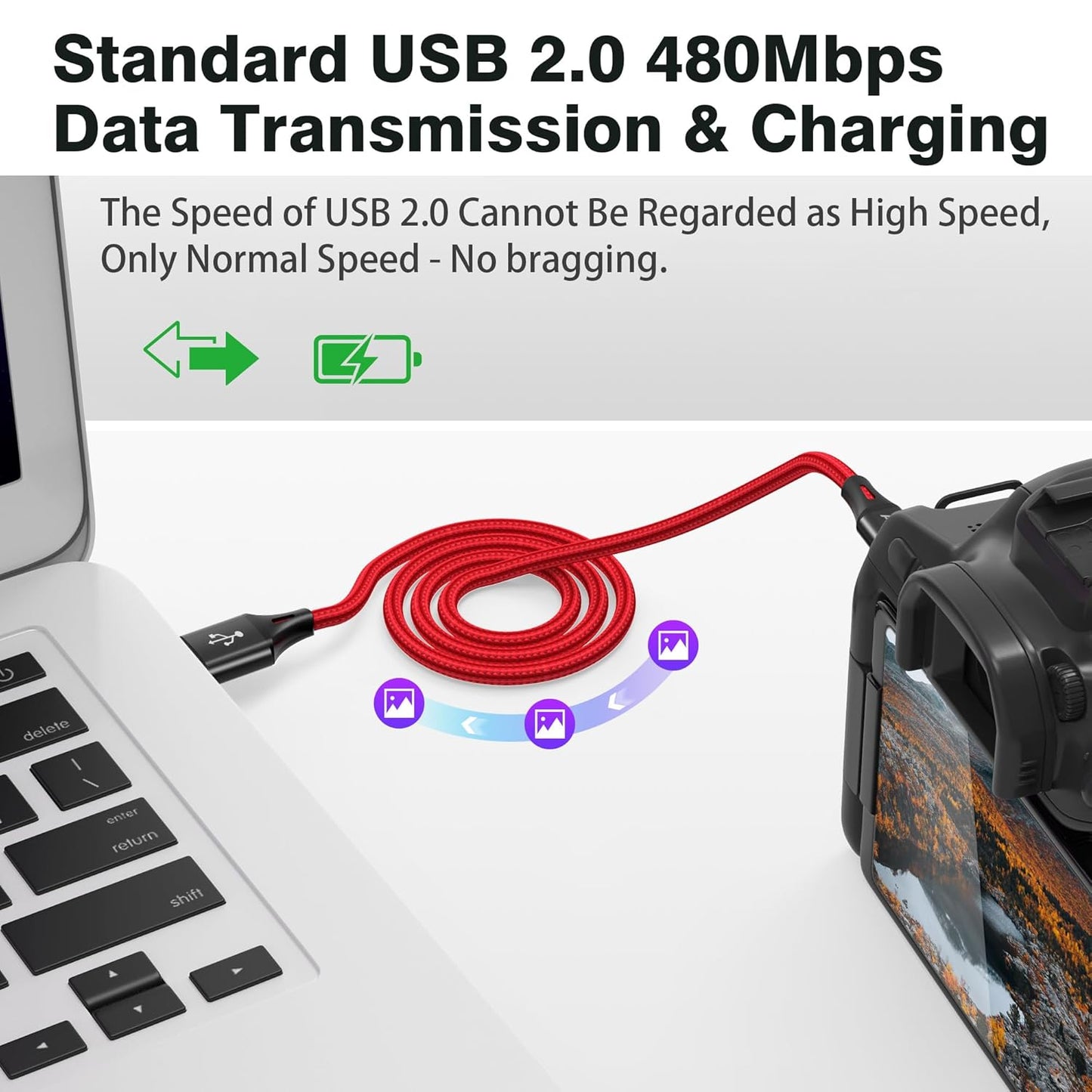 AGVEE 10ft Mini USB Cable, Braided Durable USB-A to Mini-B Charger Charging Cord for TI-84, Garmin GPS, Go-Pro Hero 4 3 2 HD, PS3 Controller, Canon Camera, Blue Yeti Microphone, Red