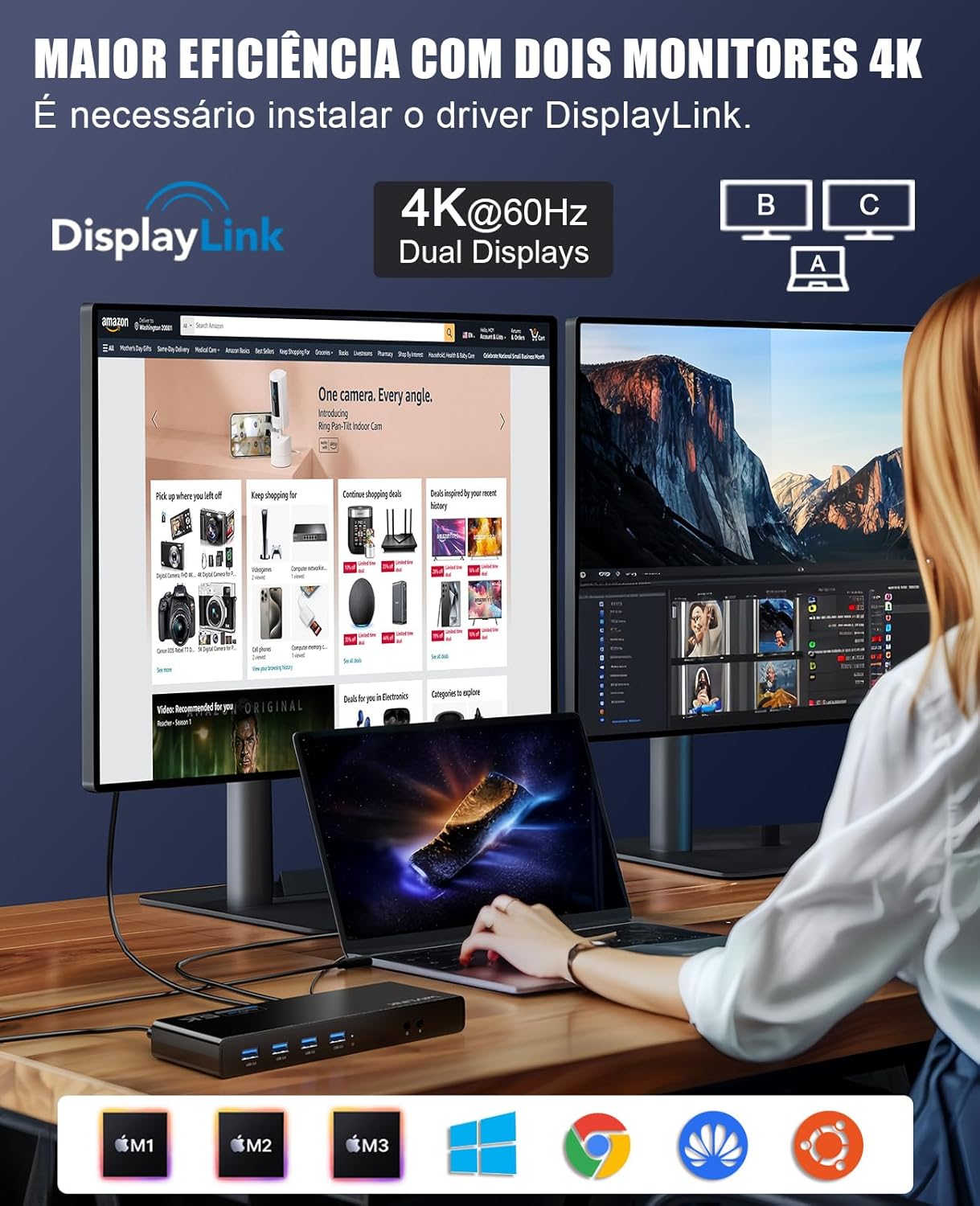 WAVLINK Pro Dual 4K@60Hz Universal Docking Station | USB 3.0/USB-C Laptop Dock for Mac & Windows | 2 HDMI/DP Monitors, Gigabit Ethernet, 6 USB 3.0 | Home Office & Multi-Screen Productivity.