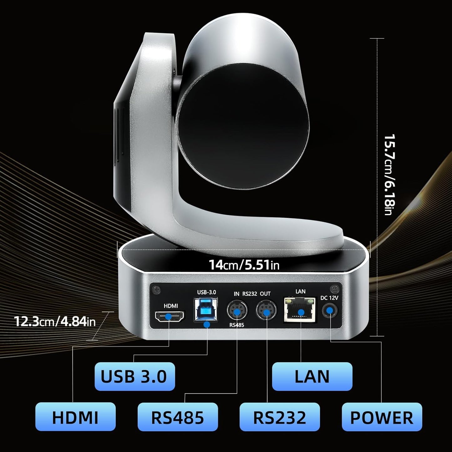 4K Conference Room Camera,PTZ Camera 20X Optical Zoom with IP/USB3.0/HDMI/RS232/RS485 for IP Live Streaming Video Conference and Church Education