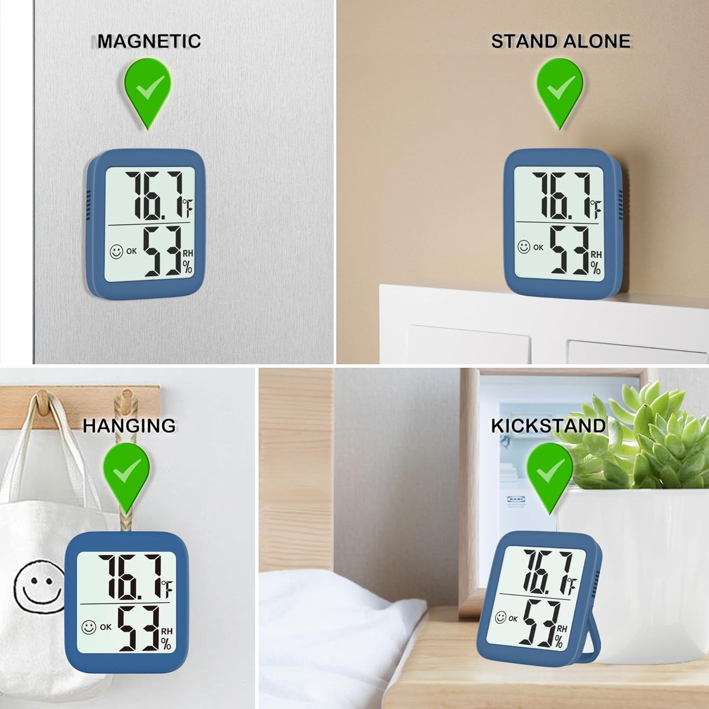 Antonki 2 Pack Room Thermometer for Home, Indoor Hygrometer Humidity Meter Gauge, Digital Temperature and Humidity Sensor Monitor for House, Terrarium, Incubator, Greenhouse - Battery Included