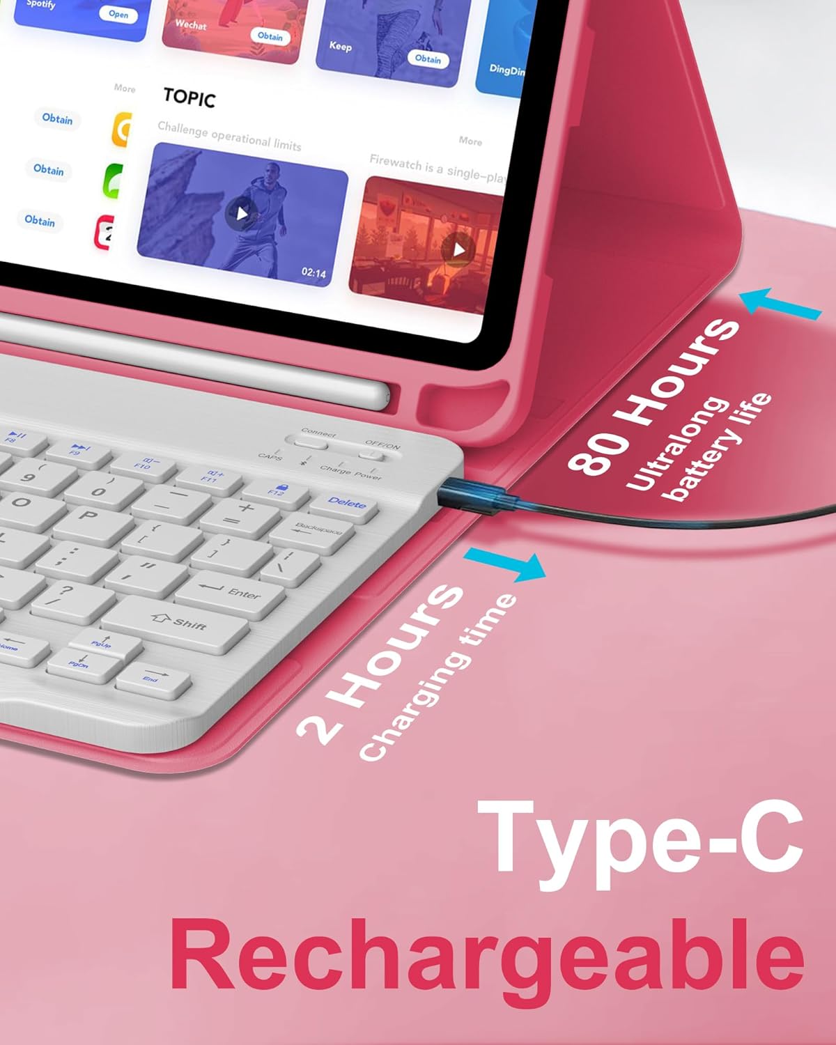 Keyboard Case for iPad 10th Generation 2022 10.9-inch - Rechargeable Detachable Wireless Bluetooth Keyboard - Smart Folio Cover with Pencil Holder for 10.9 inch Apple iPad 10th Generation, Red