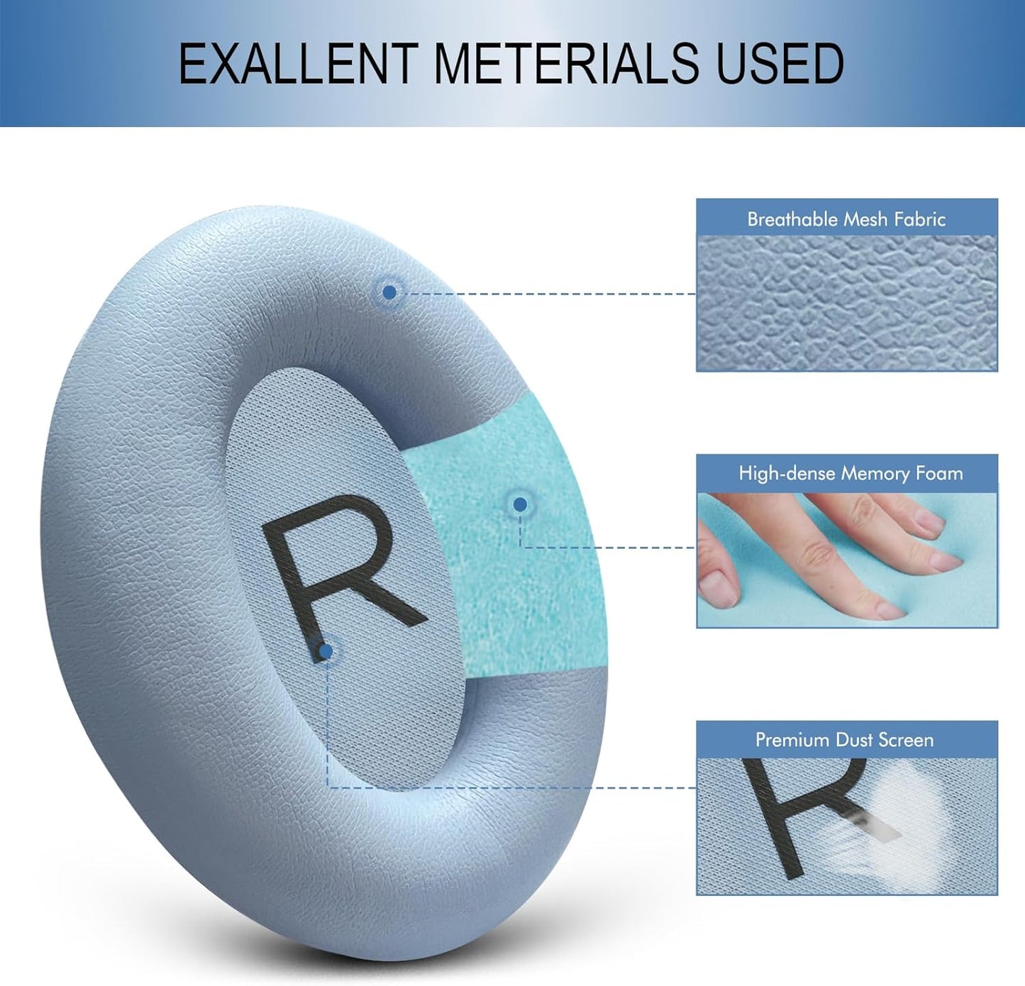 GEVO Replacement Ear Pads for Bose QC45, Ear Cushions for Bose QuietComfort 45 (QC45) & Quiet Comfort SE (QC SE) Headphones, Earpads with Softer Leather Noise Isolation Foam (Moonstone Blue)