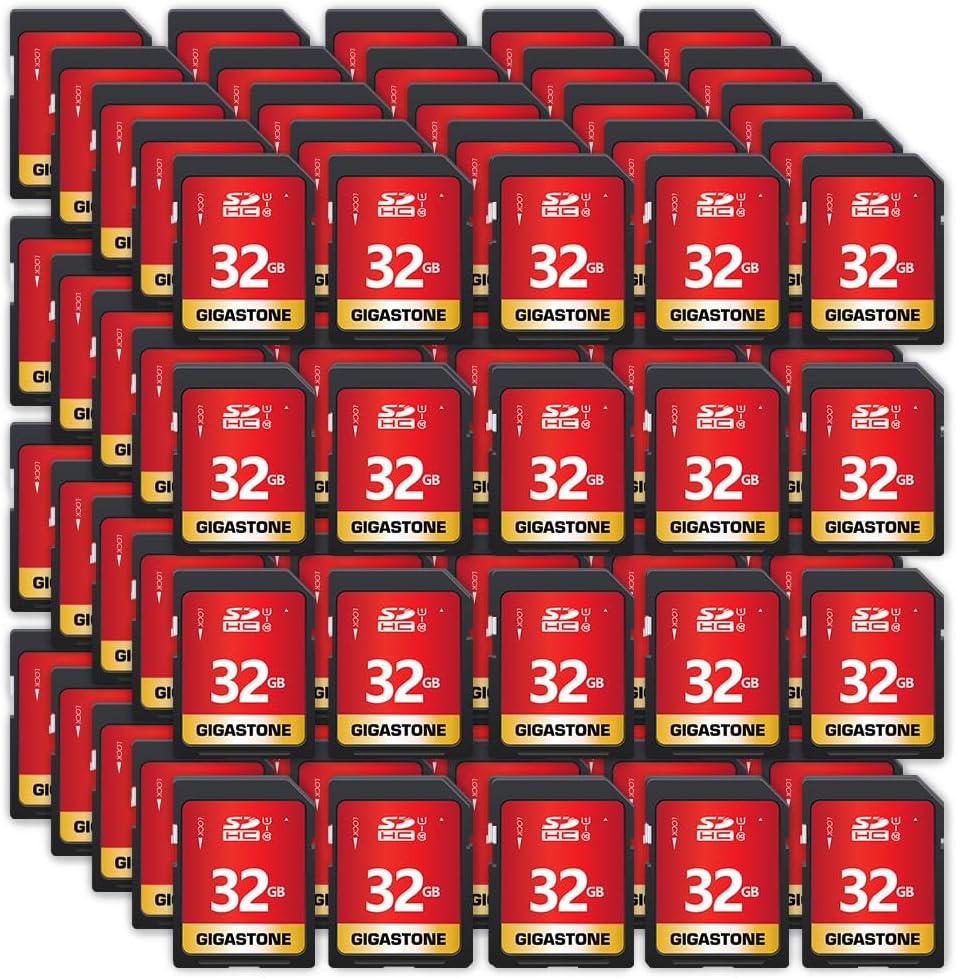 GIGASTONE 32GB SD Card 100-Pack UHS-I U1 Class 10 SDHC Memory Card High-Speed Full HD Video Compatible with Canon Digital Camera, SPYPOINT TACTACAM Trail Camera, with 100 Mini Cases