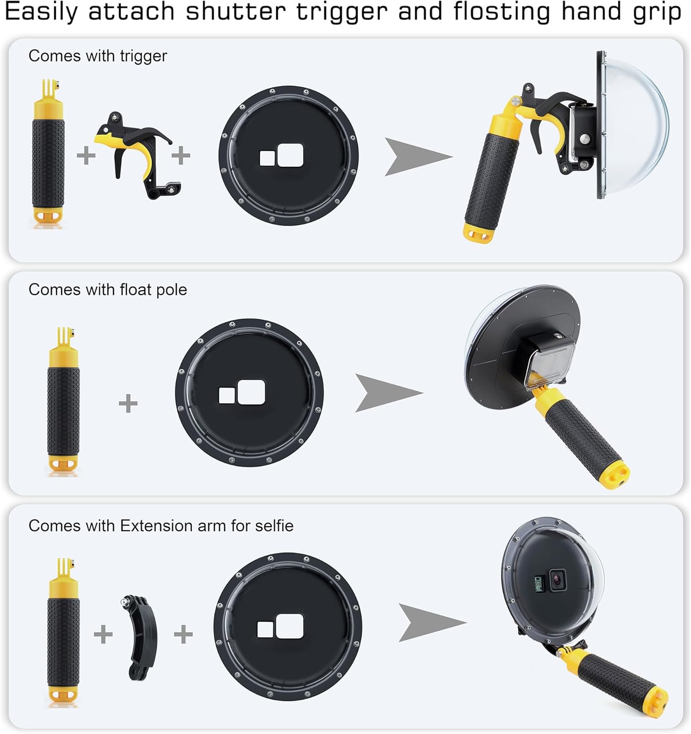 Dome Port for GoPro Hero 2018/7/6/5 Black - Go Pro Dome Port Lens with Waterproof Housing Case Trigger Floating Hand Grip for Hero7 Silver/White Underwater Photography