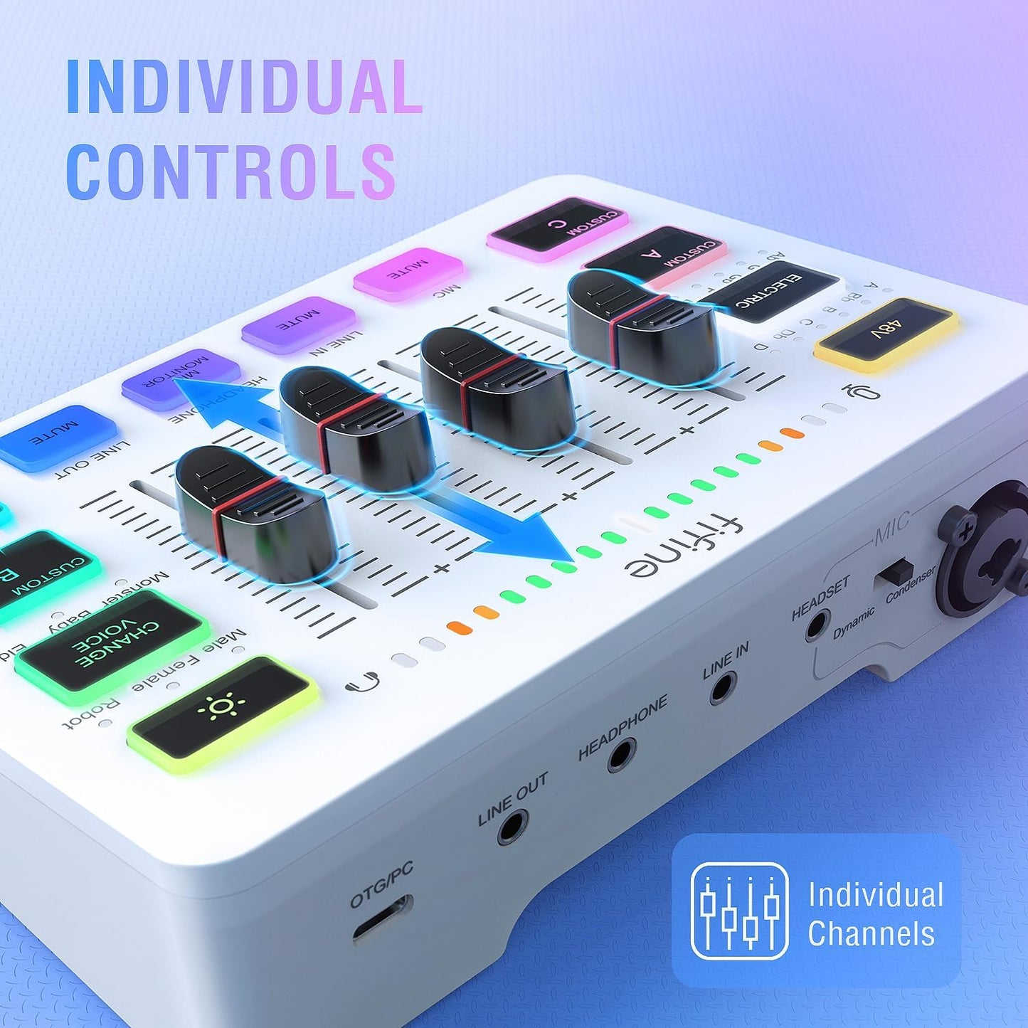 FIFINE Audio Mixer, Gaming Streaming PC Mixer with Slider Fader, XLR Microphone Interface, Monitoring, for Video/Game Voice/Podcast Recording-AmpliGame SC3W