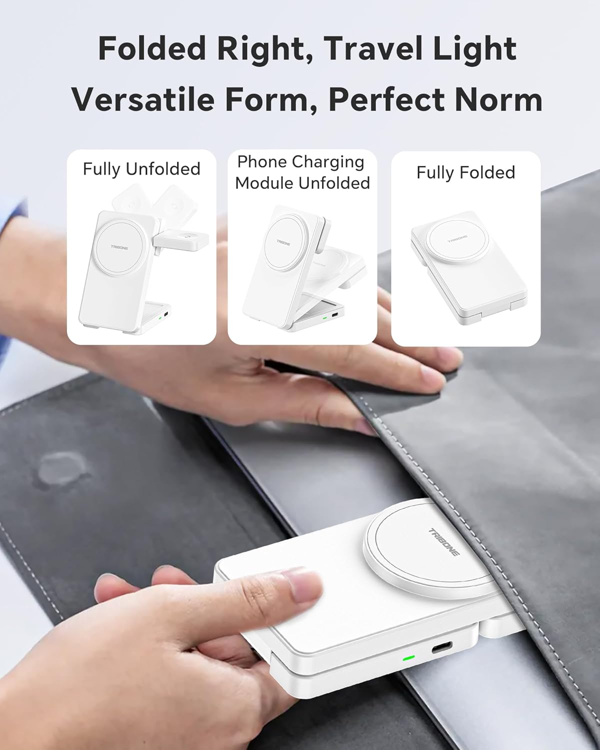 3 in 1 Charging Station for iPhone 16/15/14/13/12 Series, Wireless Charger for Apple Watch，Travel Magnetic Charging Stand for AirPods (White)