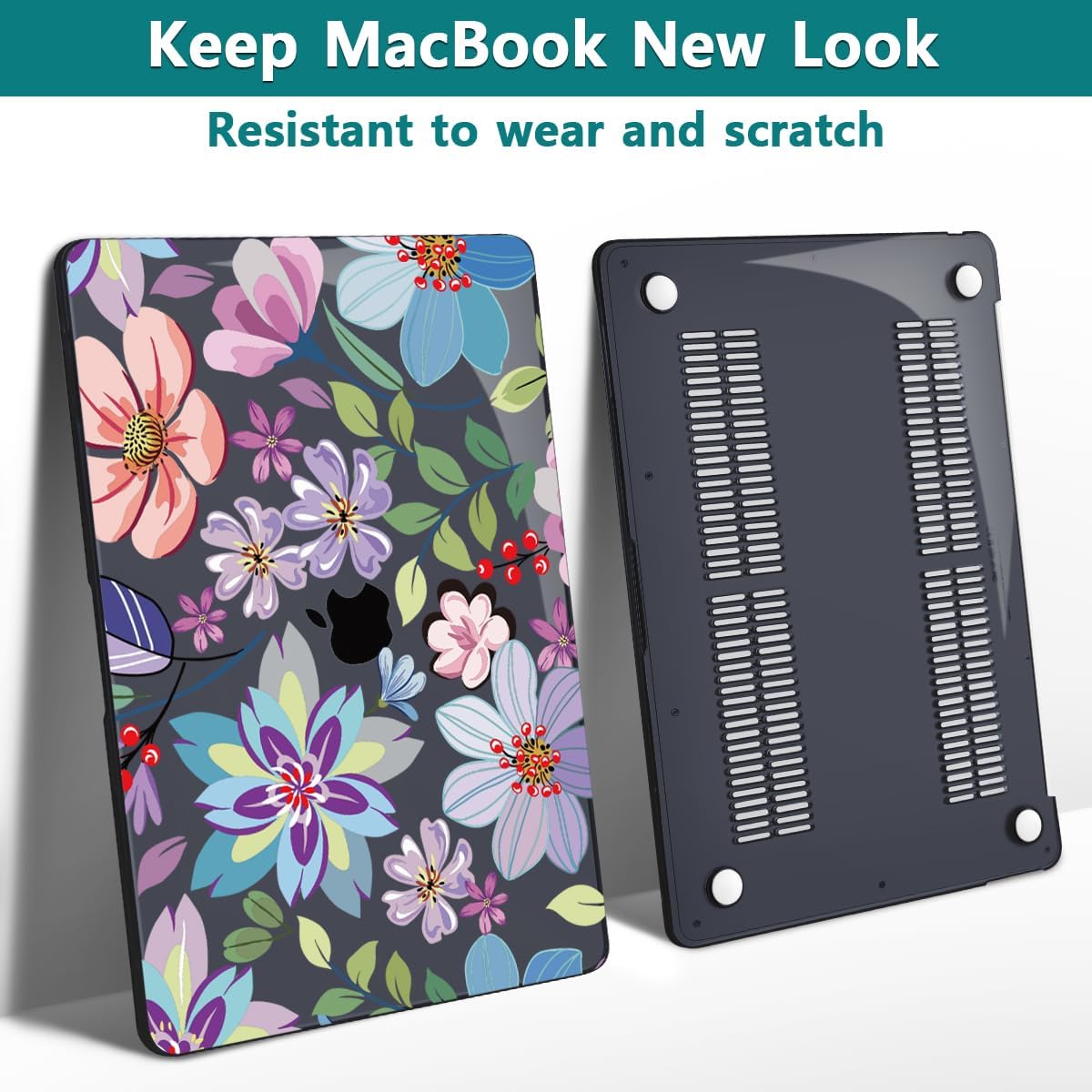 Teryeefi Case for M1 MacBook Air 13 inch 2020 2019 2018 fits Model A2337 A2179 A1932 with Retina Display & Touch ID, Plastic Hard Shell & Keyboard Cover & Screen Protector, Pretty Colorful Flower A004