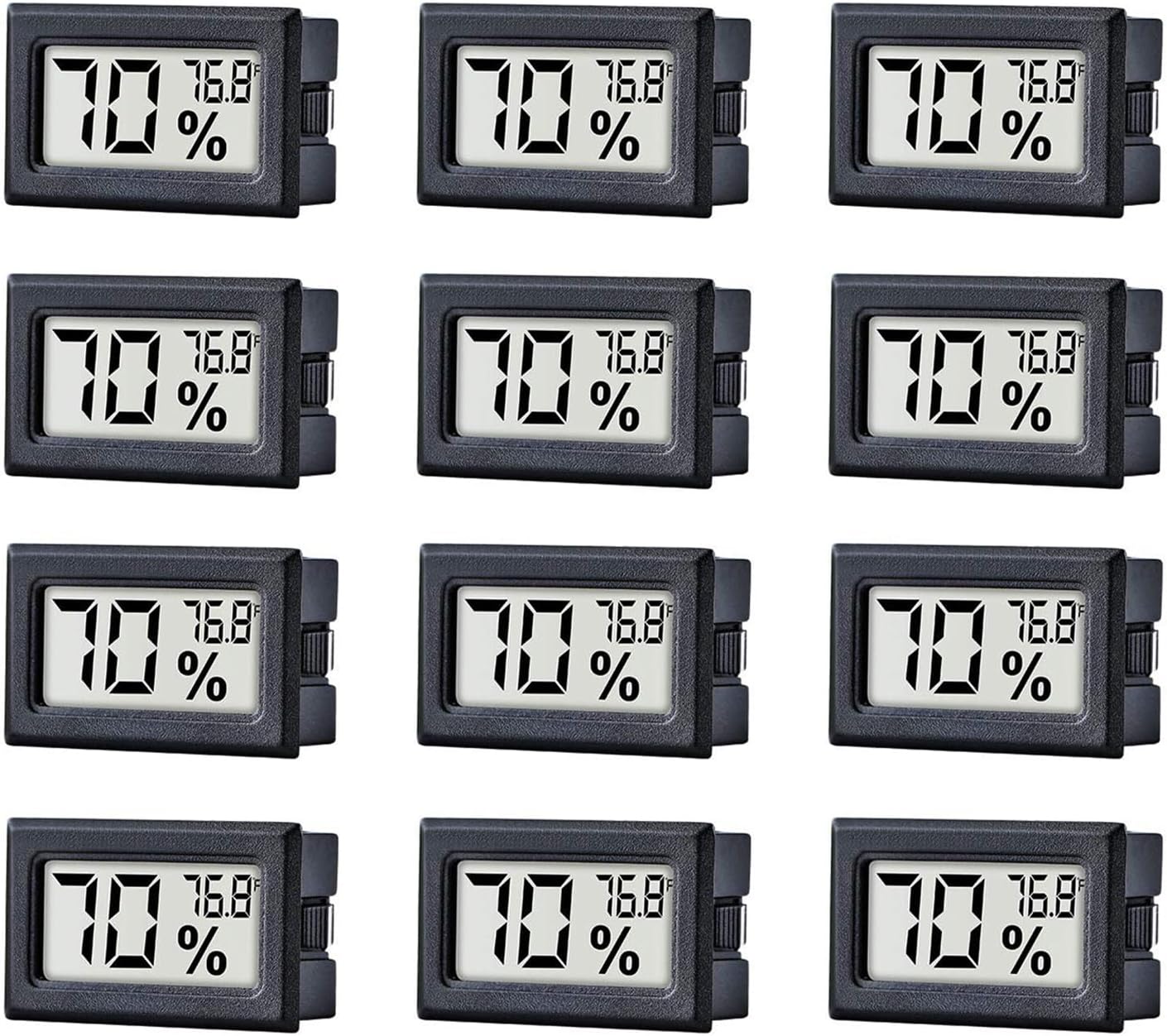 12 Pack Pgzsy Mini Small Digital Electronic Temperature Humidity Meters Gauge Indoor Thermometer Hygrometer LCD Display Fahrenheit (℉) for Humidors, Greenhouse, Garden