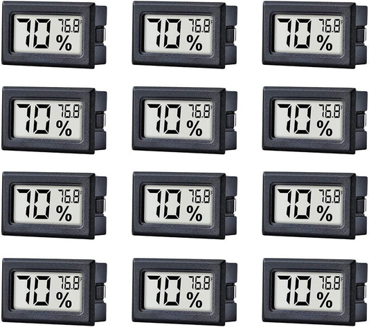 12 Pack Pgzsy Mini Small Digital Electronic Temperature Humidity Meters Gauge Indoor Thermometer Hygrometer LCD Display Fahrenheit (℉) for Humidors, Greenhouse, Garden