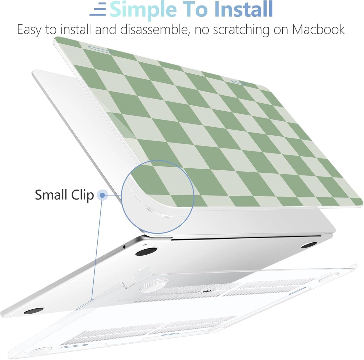 MEEgoodo Case for M4/M3/M2 MacBook Air 13.6 inch Case 2025 2024 2022, Fit Model A3240/A3113/A2681, Laptop Hard Shell with Keyboard Cover Compatible with MacBook Air 13 inch, Green Checkered