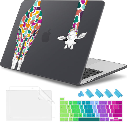 May Chen Compatible with MacBook Pro 13 inch Case 2022 2021 2020 Release Models A2338 M2 M1 A2251 A2289, Plastic Hard Shell Case Keyboard Cover for Mac Pro 13" with Touch Bar, Black Smile Giraffe