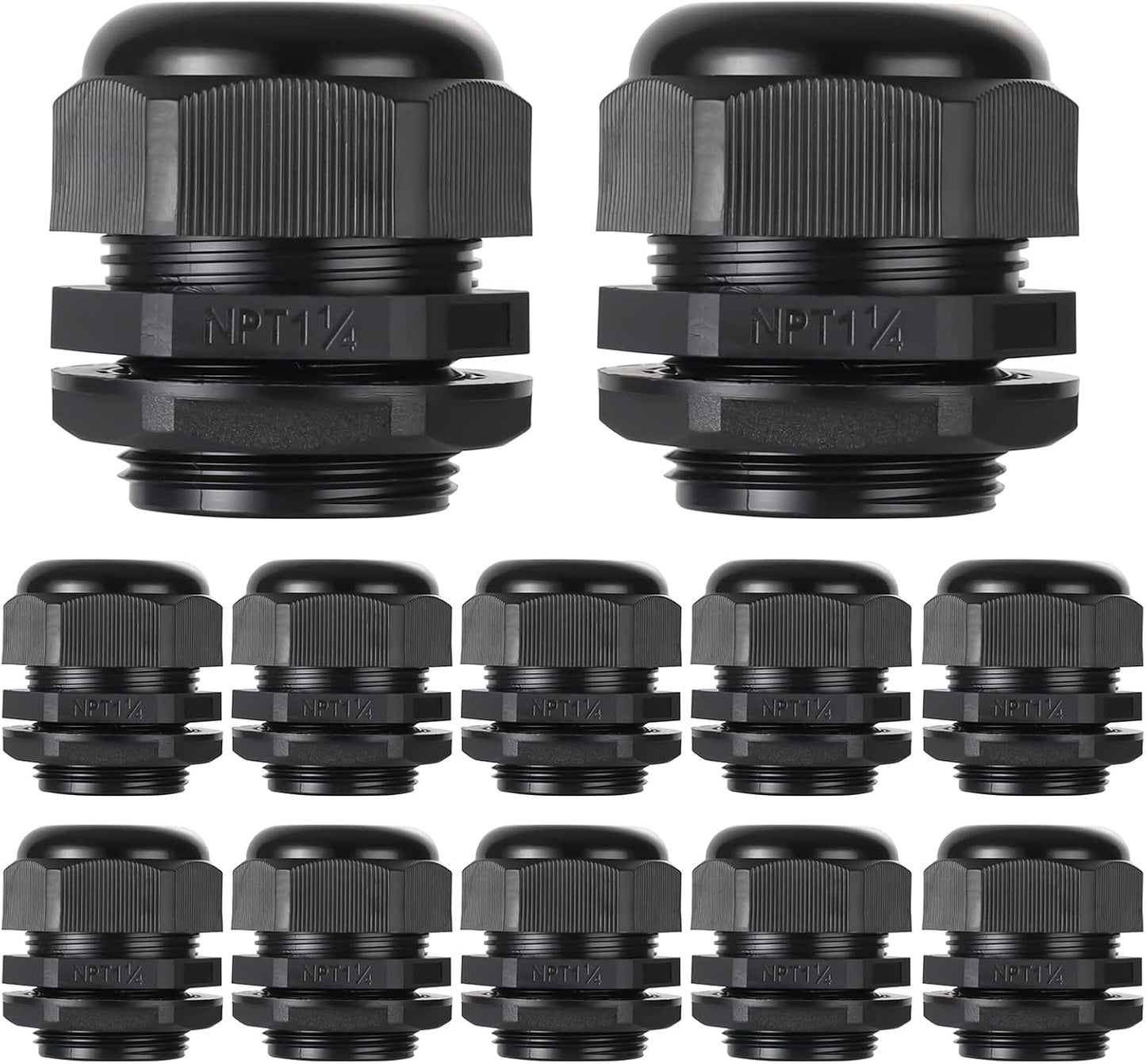 PENGLIN Cable Glands 1-1/4" NPT Nylon Cable Connector, Strain Relief Cord Connector, IP68 Waterproof Adjustable Locknut(1-1/4 Inch (12-Pack))
