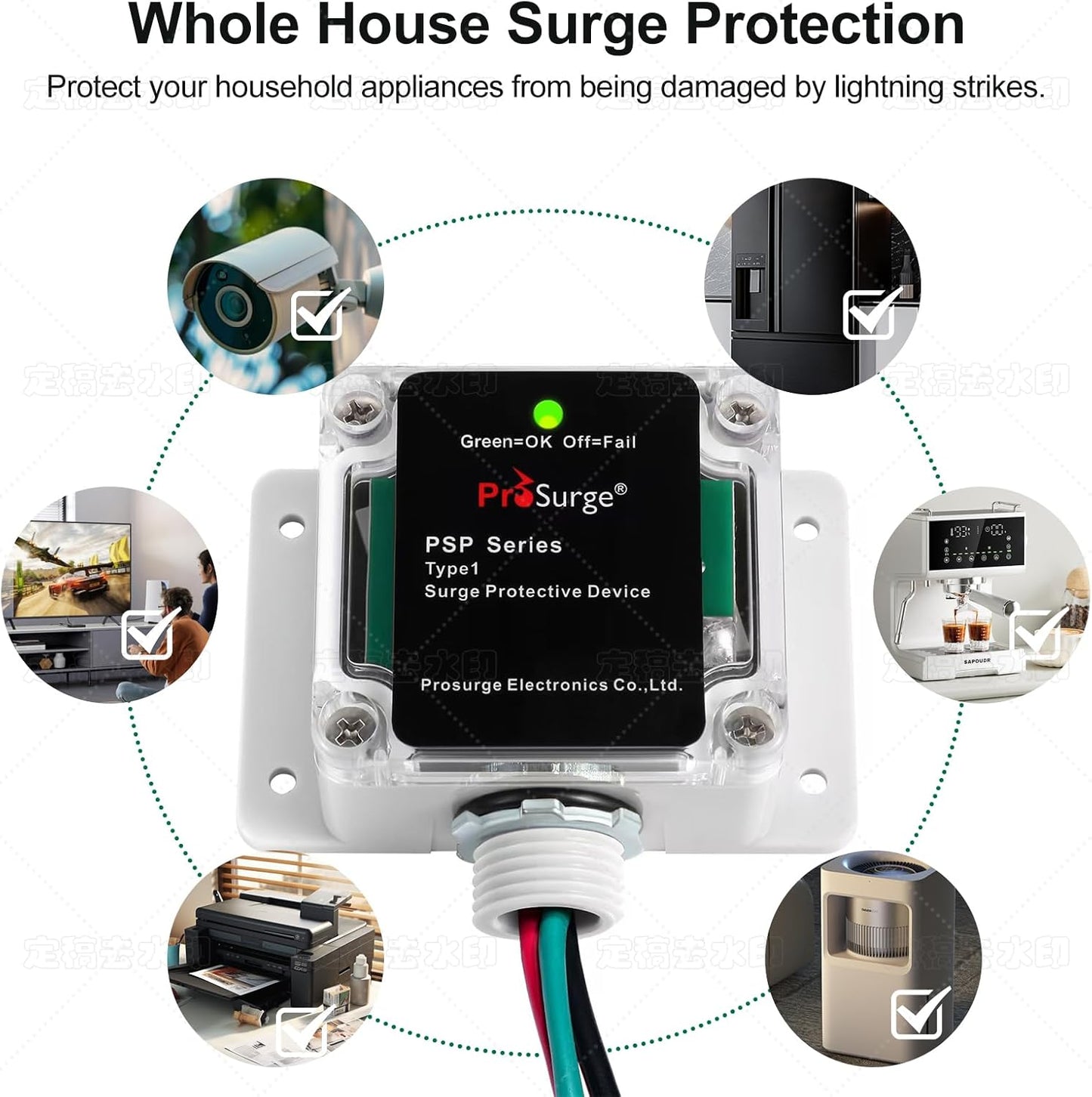 HVAC Surge Protector,Whole House Surge Protector,Single-Phase,3-Wire for 120/240V, 25KA(Surge Capacity per Phase),UL Listed