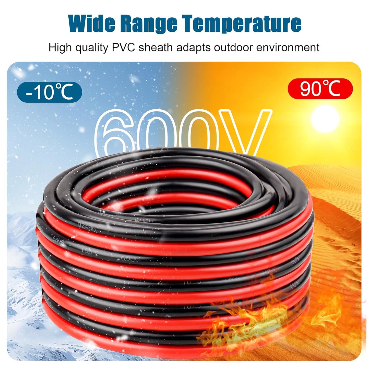 6 Gauge Wire 2 Conductors Copper Wire, 6 AWG Battery Cable Oxygen Free Copper Wire for Solar Panel, Automotive, Trailer, RV and Speaker (6 Gauge 30FT)