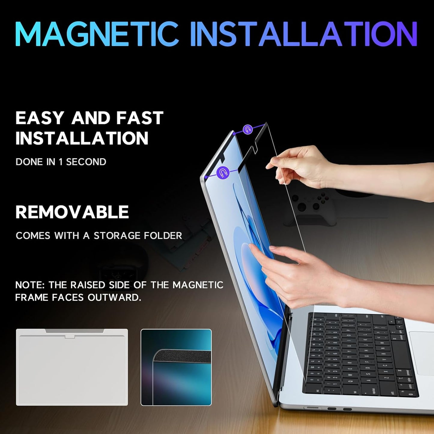 Magnetic Privacy Screen for Macbook Pro 16 Inch (2021-2024, M1, M2, M3, M4), Removable Anti Glare Blue Light Macbook Pro Screen Protector, 360° Anti Spy and Easy Install Shield