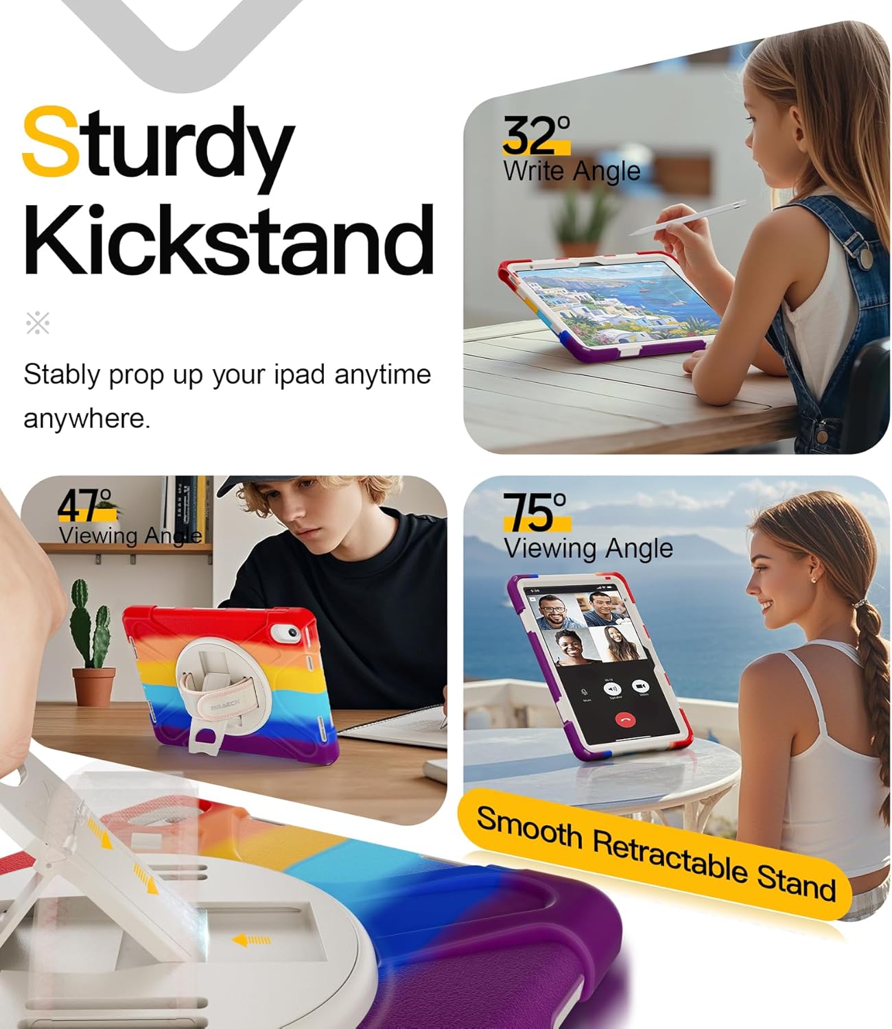 BRAECN for iPad (A16) 11th/10th Generation case 11/10.9 inch 2025/2022 Heavy Duty Shockproof Protective with Pencil Holder Screen Protector 360°Rotating Stand Handle & Shoulder Strap Full Body Cover