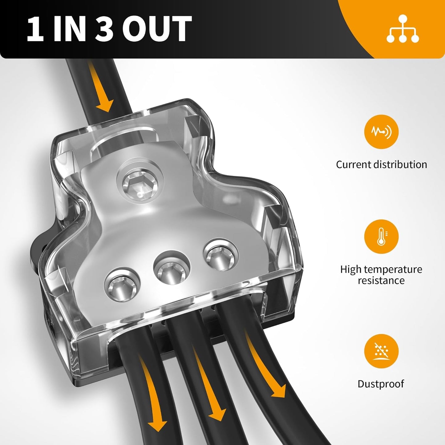 3 Way Power Distribution Block Car Audio Splitter 1 x 0 Gauge in / 3 x 4 Gauge Out Ground Distribution Block Amp for Automotive Car Boat 2 Pack