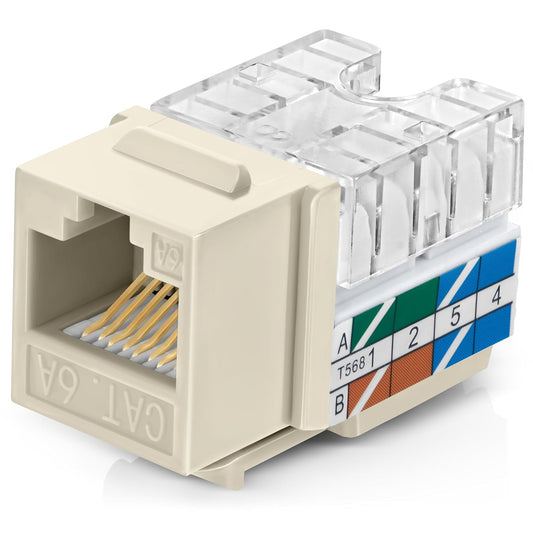 Everest 90° Angled RJ45 Cat6A Keystone Jacks 10-Pack in Ivory - Slim Profile Female RJ45 Connectors - Cat 6A Keystone Jack - Compatible with 90° Angled Speed Termination Tool - easyJACK (B094WB91H3)