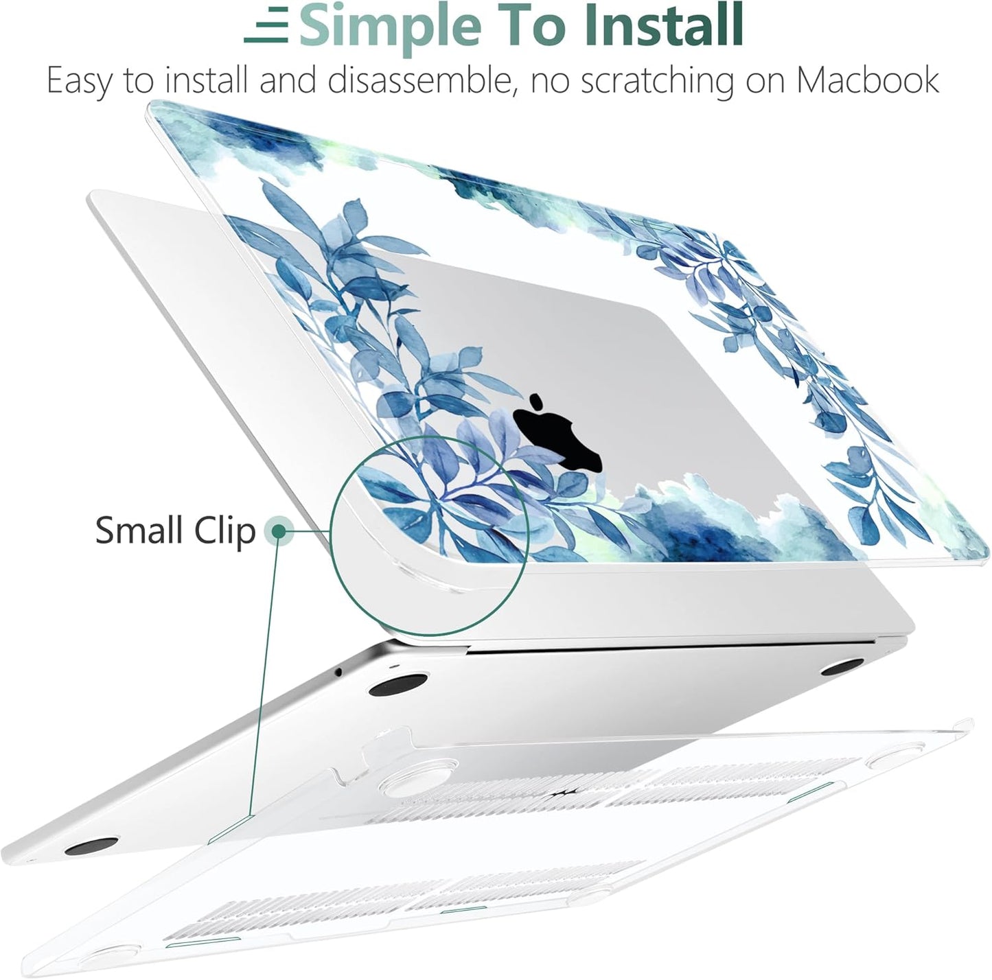 TWOLSKOO Compatible with M4 MacBook Air 15 inch Case 2025-2023 Released Model M4 A3241 M3 A3114 M2 A2941, Plastic Hard Shell & Screen Protector & Keyboard Cover & Trackpad Film, Blue Floral