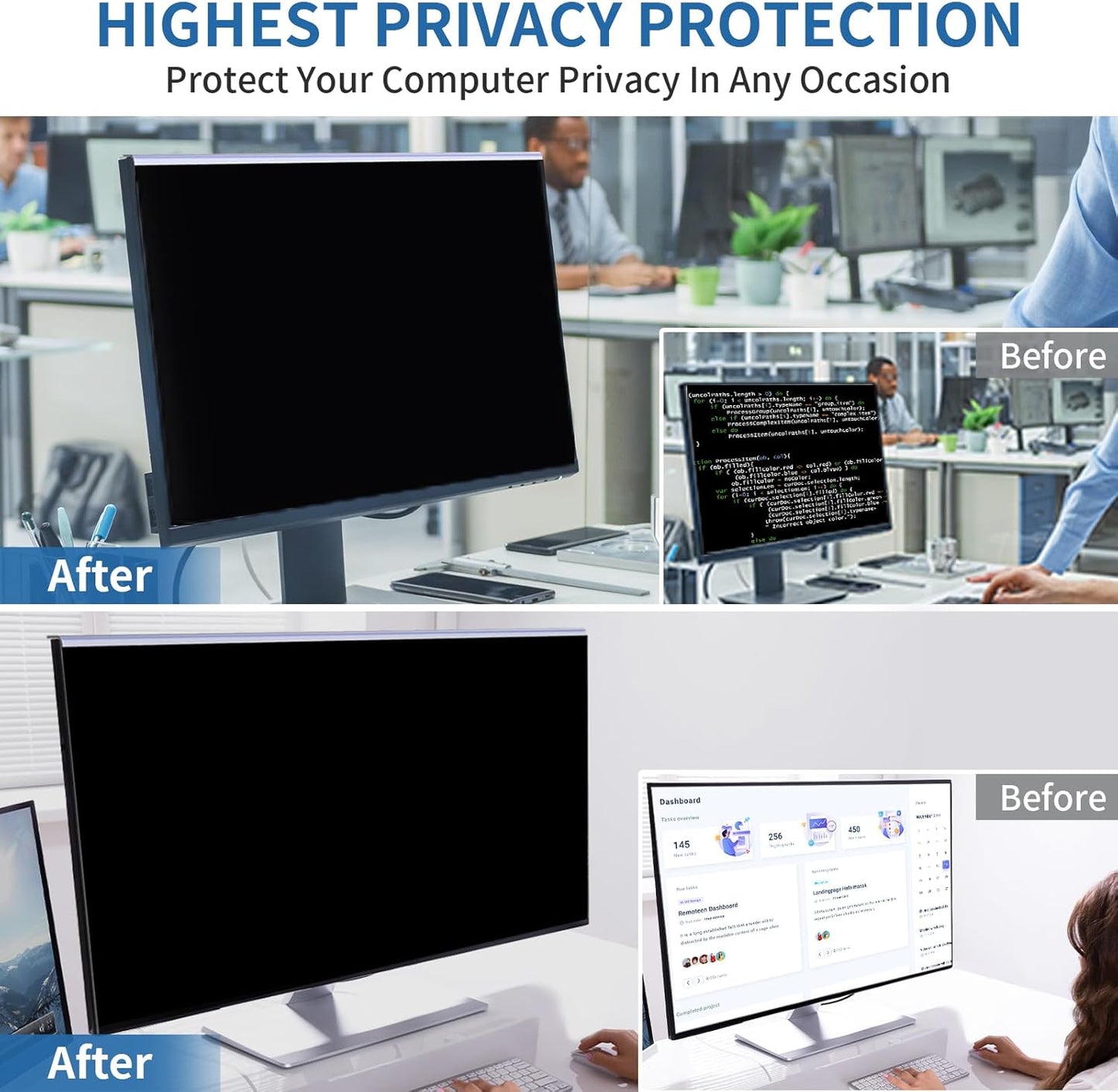 24 Inch Computer Privacy Screen for 16:9 Monitor, Anti-Blue Light Monitor Privacy Screen Filter, Anti-UV Computer Hanging Shield, Universal 23.6'', 23.8'', 24''