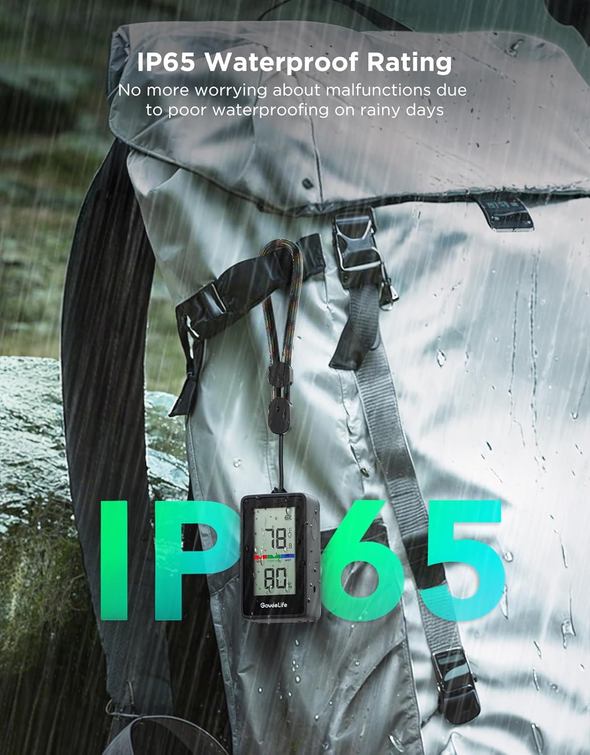 GoveeLife Outdoor Indoor Thermometer Hygrometer IP65 Waterproof, LCD Digital Display, 197ft Buletooth Range, Notification Alerts, 2 Years Data Storage Export, for Camping, Room, Patio, Greenhouse