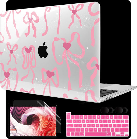 MEEgoodo Case for MacBook Pro 13 inch Case 2022 2021 2020 New A2338 M2/M1 A2251 A2289, Laptop Hard Shell with Keyboard & Camera Cover Compatible with 13 inch MacBook Pro, Coquette Ribbon Bow