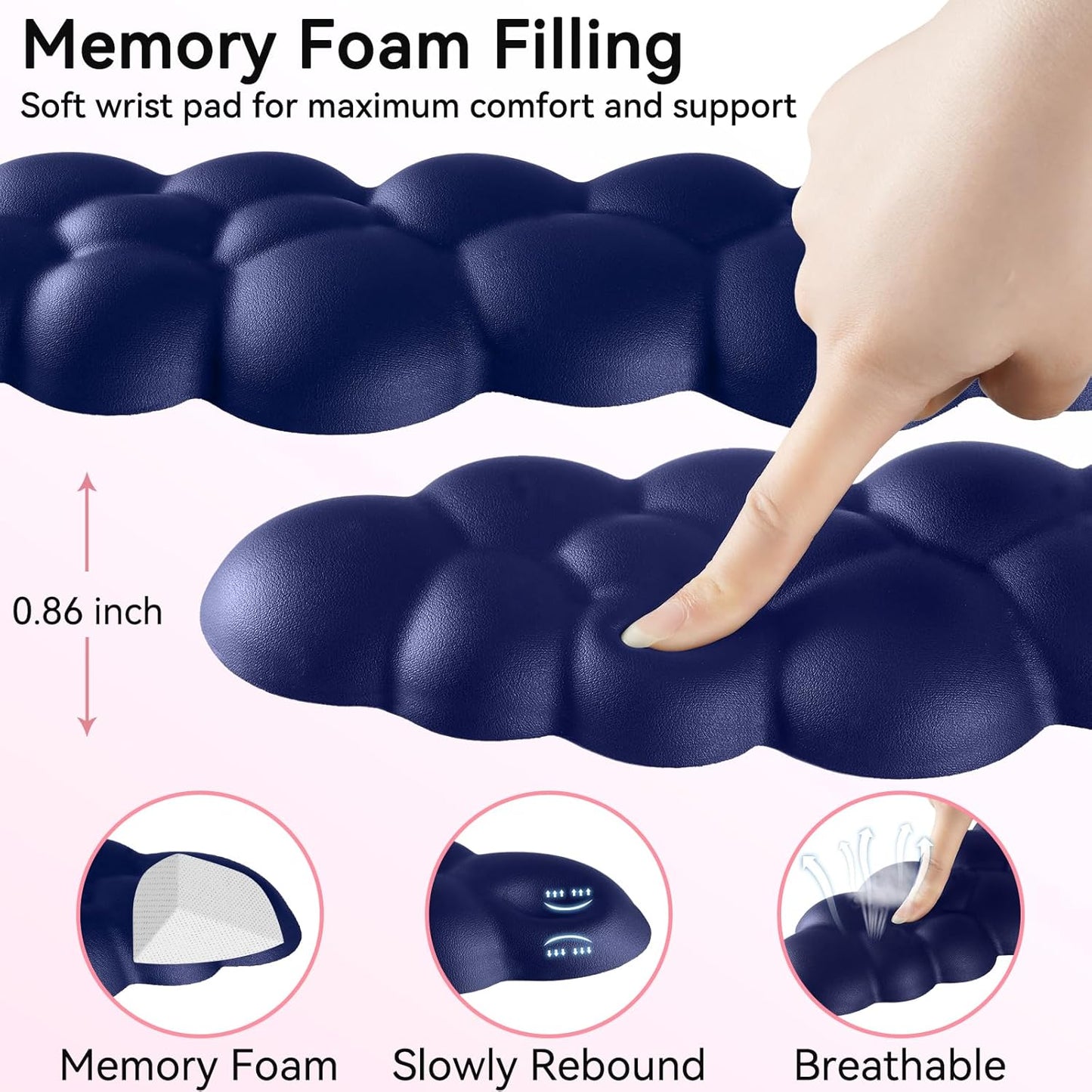 Cloud Wrist Rest for Computer Keyboard, 4-in-1 Memory Foam Leather Cloud Keyboard Wrist Rest and Mouse Pad Set with Ergonomic Support for Arm and Palm Cushion, Gaming/Work Setup, Dark Blue