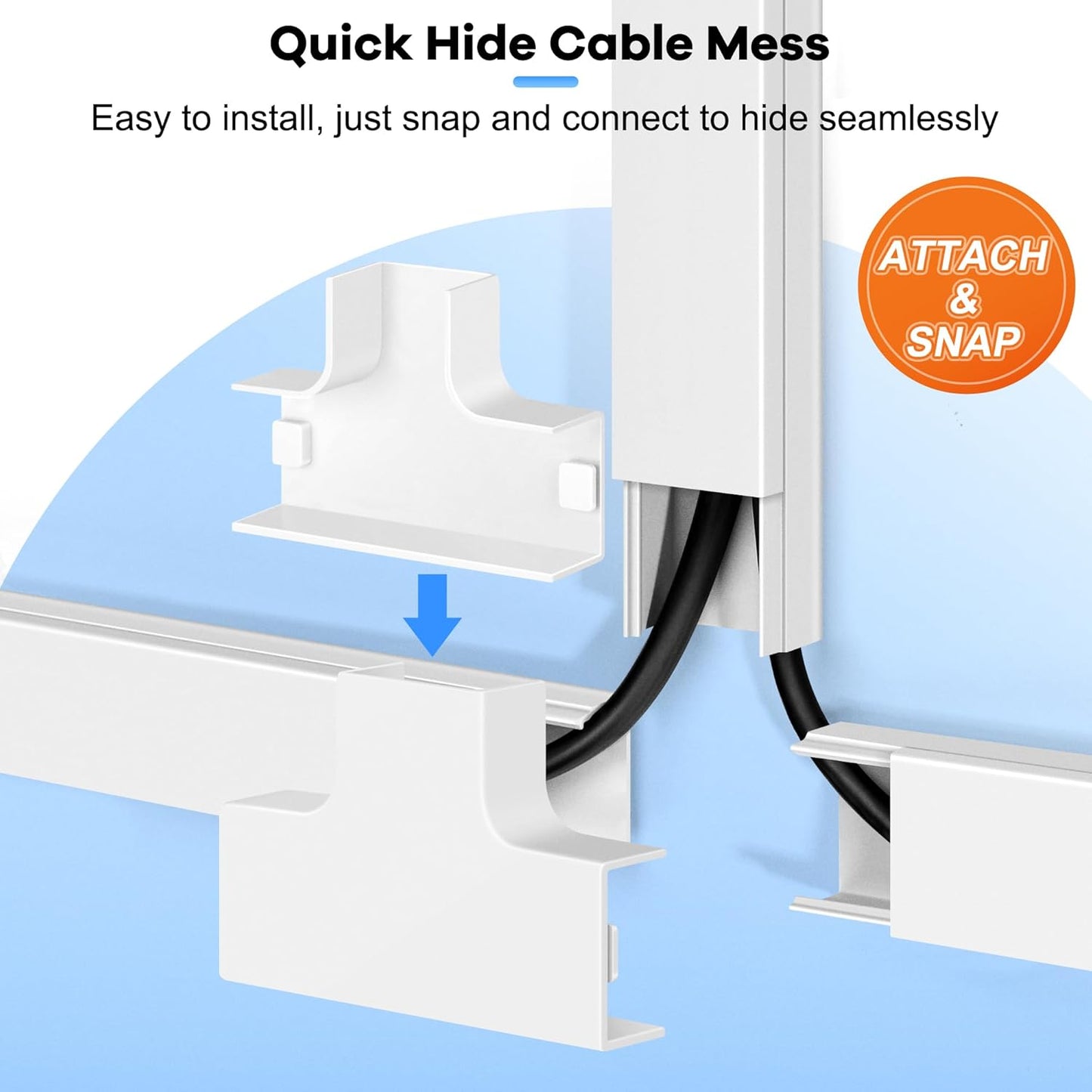 Cord Hider Kit 126in (8 x L15.7in) - ZhiYo Cable Covers for Wires on Wall, Wire Hider for Wall Mounted TV, White Cable Raceway, Paintable Cord Cover Cable Management for Home Office, W1.54in x H0.75in