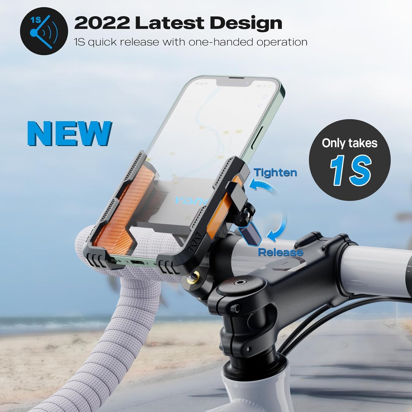 New Upgraded Bike Phone Mount Holder Two Connectors Quickly Lock and Release,360°Rotatable Bicycle Motorcycle Scooter Accessories Handlebar Phone Clip for 4.0"-7.0" Smartphone (Orange)