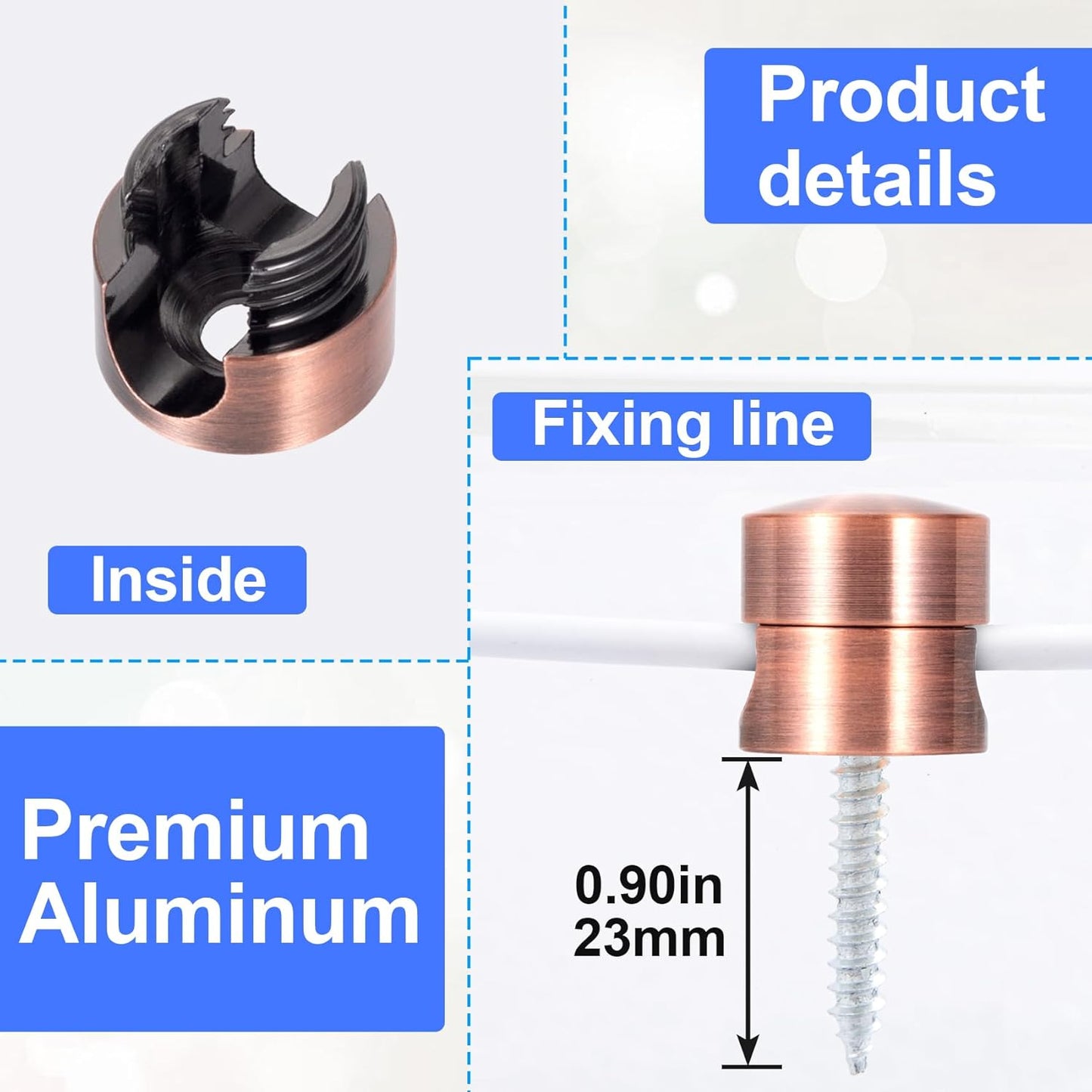 2 Sets Charger Holders for Cords, Red Bronze Color Adjustable Cable Anchor Holders, Adhesive Metal Cord Clips, Cable Management Wire Organizers for Desk, Office, Nightstand