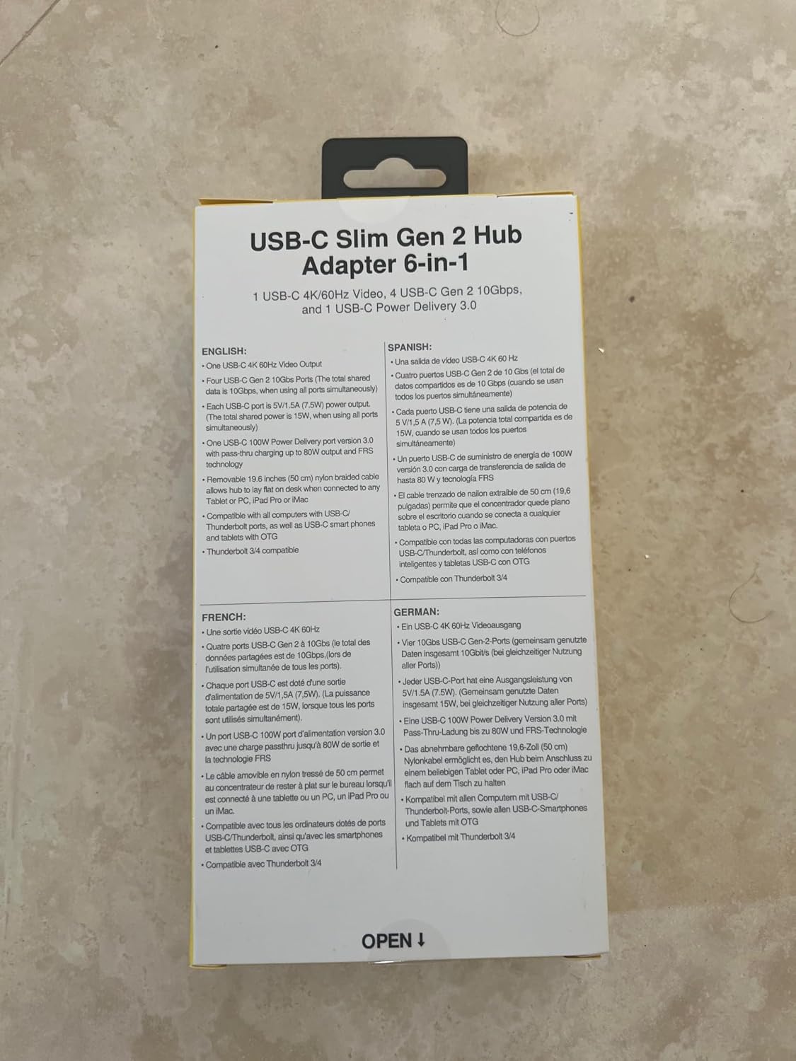 EZQuest USB-C Slim Gen 2 Hub Adapter 6-in-1 1 USB-C 4K/60Hz Video, 4 USB-C Gen 2 10Gbps, and 1 USB-C Power Delivery 3.0