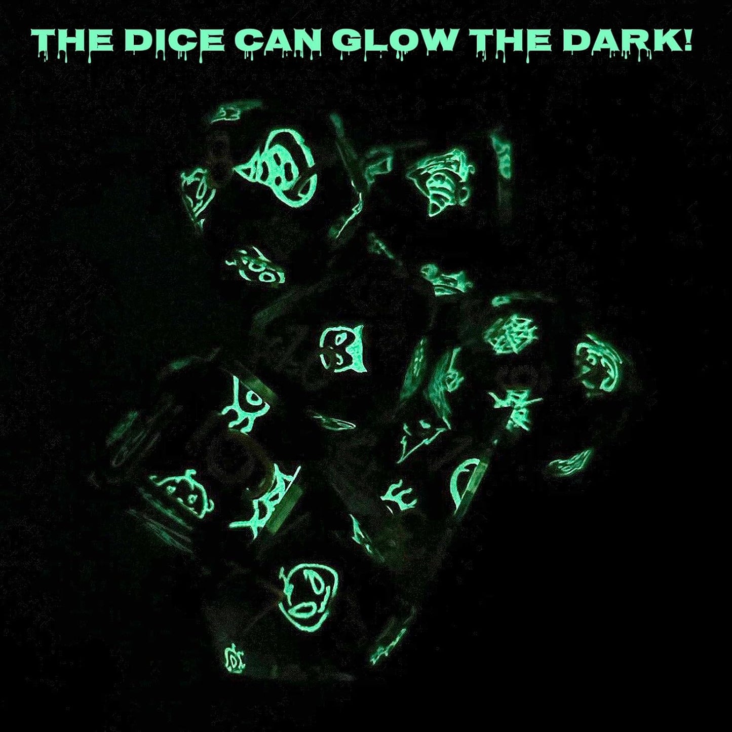 Haxtec Sticker Sharp Edge Dice Halloween Dice Resin DND Dice Set 7PCS Glow in The Dark Polyhedral D&D Dice for Compatible with Dungeons and Dragons