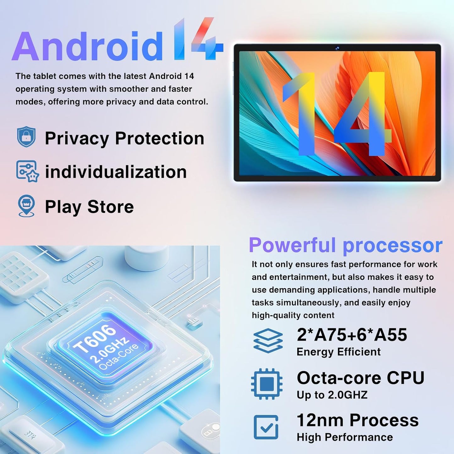Android Tablet with Keyboard, 10 inch Android 14 Tablets 22GB+128GB, Octa-Core CPU, 8000mAh, HD IPS Display, 5G WiFi, BT 5.0, GPS, Widevine L1, 1TB Expandable, Mouse, Split Screen, Metal Body -Blue