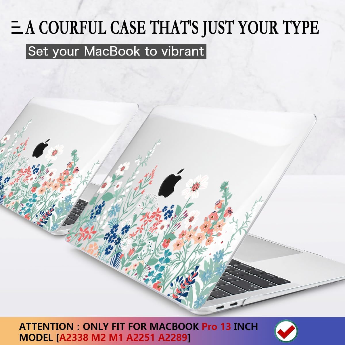 CISSOOK Compatible with MacBook Pro 13 inch Case M2 2025-2020 Model M1 M2 A2338 A2289 A2251, Protective Hard Case Floral Cover with Keyboard Cover for MacBook Pro 13 - Green Wildflowers
