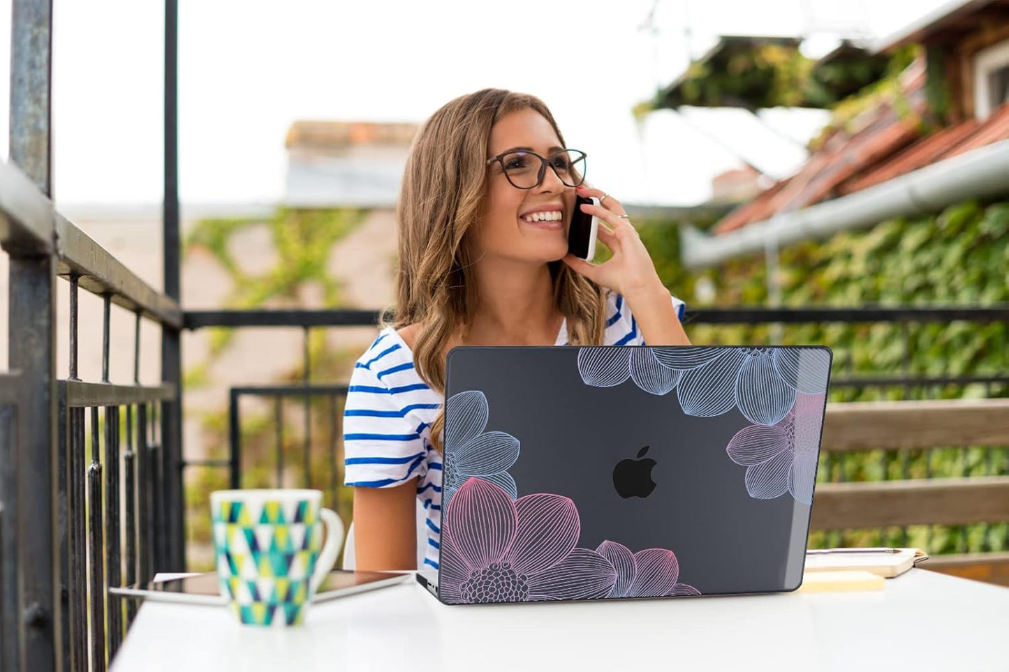 Teryeefi for MacBook Pro 13 inch Case M2 M1 2022 2020-2016 Release (Model A2338 A2289 A2251 with Touch Bar), Plastic Hard Shell Case & Keyboard Cover & Screen Protector, Hand-Drawing Floral