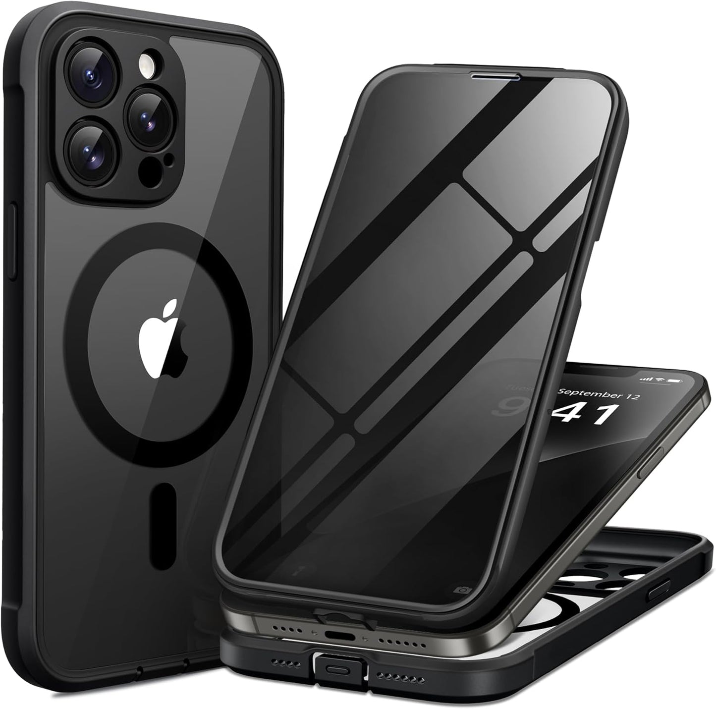 BERFY Magnetic for iPhone 13 Pro Max Case, Compatible with MagSafe, Built-in Privacy Screen Protector and Upgraded Camera Protection, Anti-Spy Full Body Shockproof Phone Case for 13 Pro Max 6.7",Black