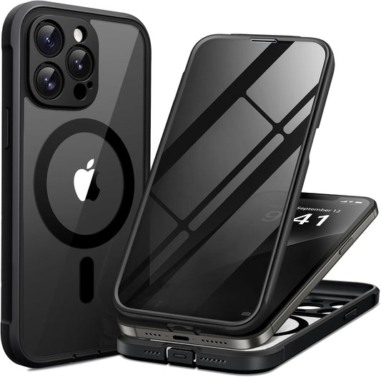 BERFY Magnetic for iPhone 13 Pro Max Case, Compatible with MagSafe, Built-in Privacy Screen Protector and Upgraded Camera Protection, Anti-Spy Full Body Shockproof Phone Case for 13 Pro Max 6.7",Black