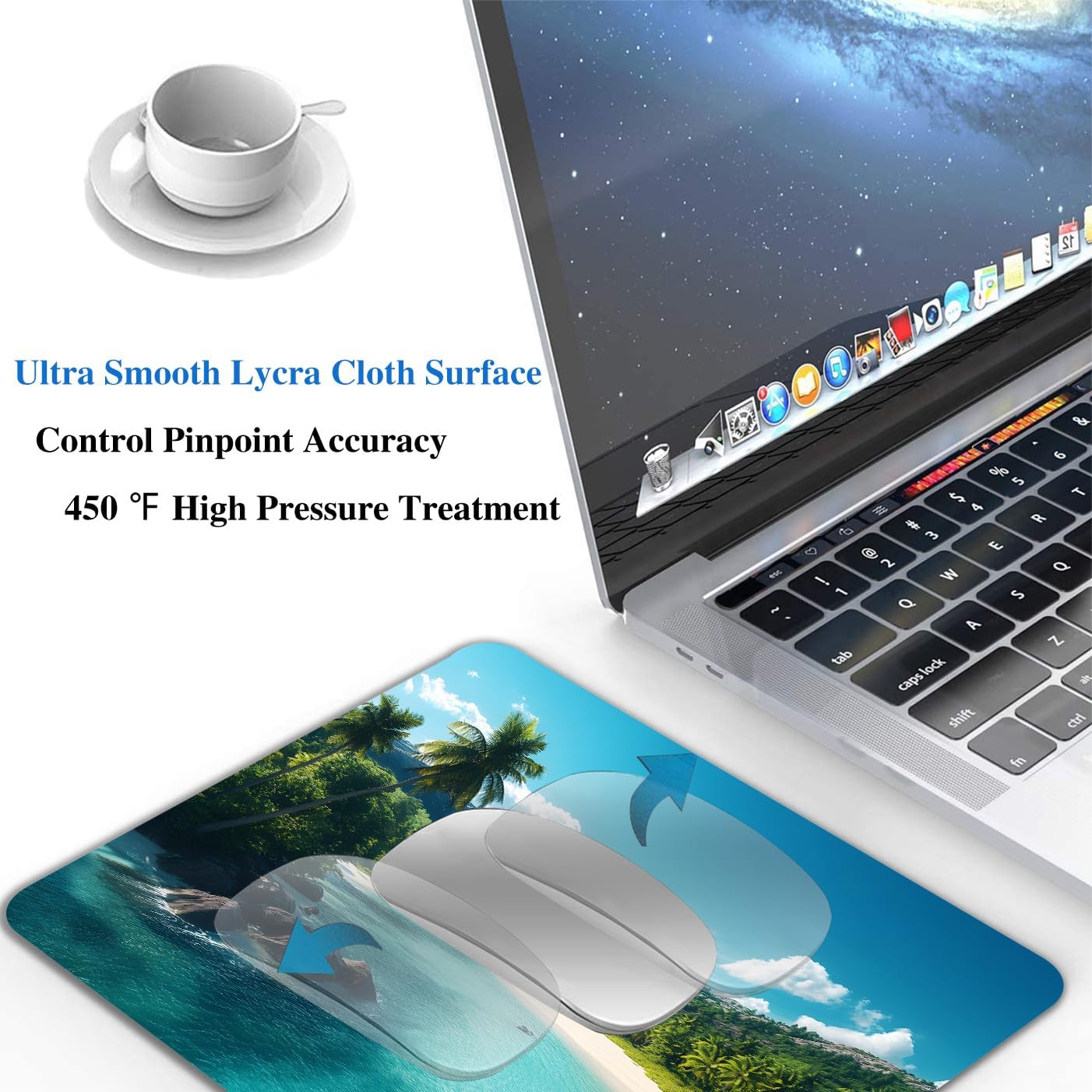 Aesthetic Beach Landscape Mouse Pads for Desk, Portable Wireless Computer Mouse pad Small Design with Women, Non-Slip Rubber Base Laptop Mousepad 9.5" x 7.9" Smooth Surface for Office & Travel