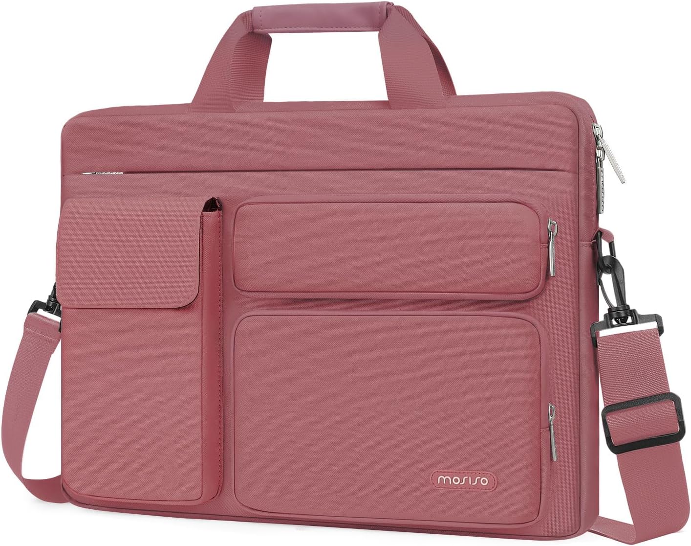 MOSISO Laptop Shoulder Bag, Computer Bag with 2 Raised&1 Flapover&1 Horizontal Pocket&Handle&Belt