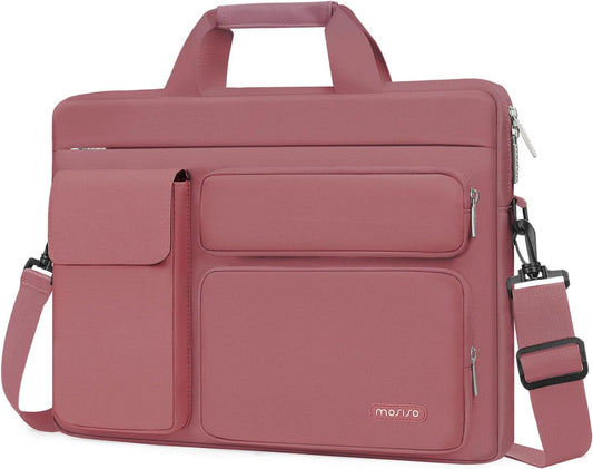 MOSISO Laptop Shoulder Bag, Computer Bag with 2 Raised&1 Flapover&1 Horizontal Pocket&Handle&Belt