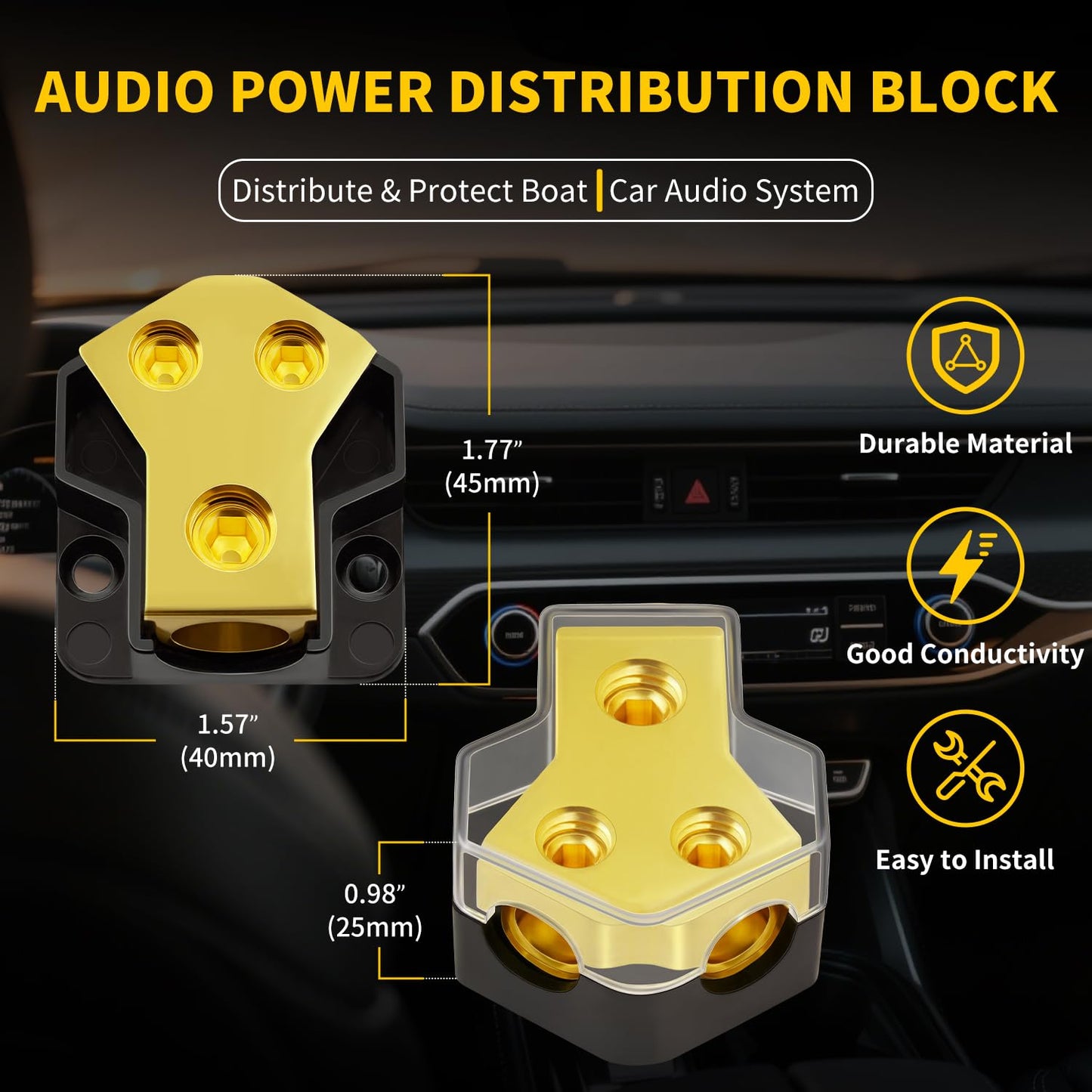 12V Power Distribution Block Car Audio 2 Way 0/2/4 Gauge in 4/6/8 Gauge Out, Quality Ground Distribution Block 12 Volt Amp Distribution Block Splitter for Automotive Car Marine Boat (2 Pack)