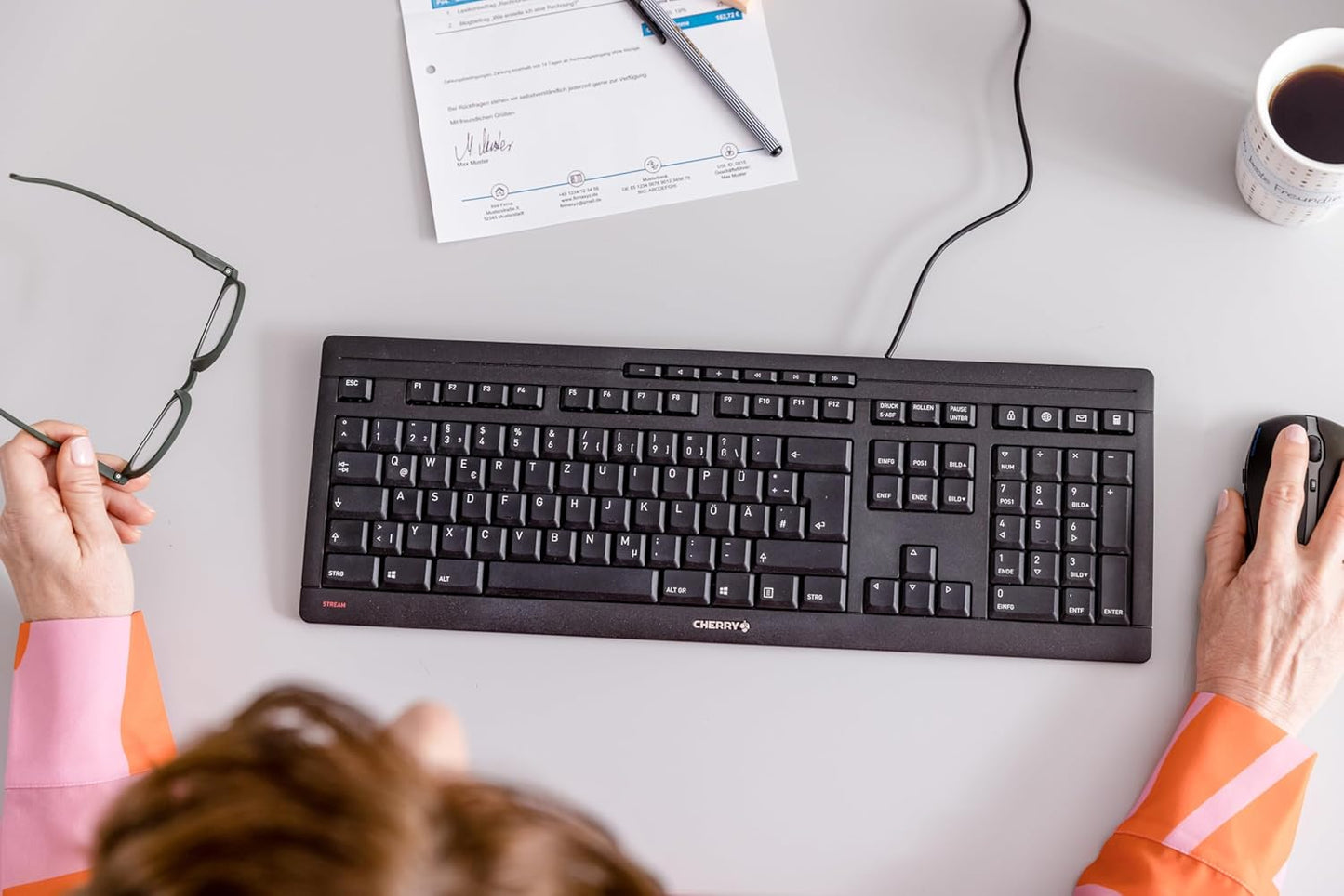 Cherry Stream Keyboard - Wired USB Keyboard - SX Scissors Mechanism - GS Approval - QWERTY – White