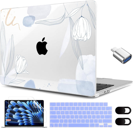 MEEgoodo for M4/M3/M2 MacBook Air 15.3 inch Case 2025 2024 2023, Case Fit Model (A3241/A3114/A2941) for MacBook Air 15 inch, Laptop Hard Shell with Keyboard Cover, Floral 33