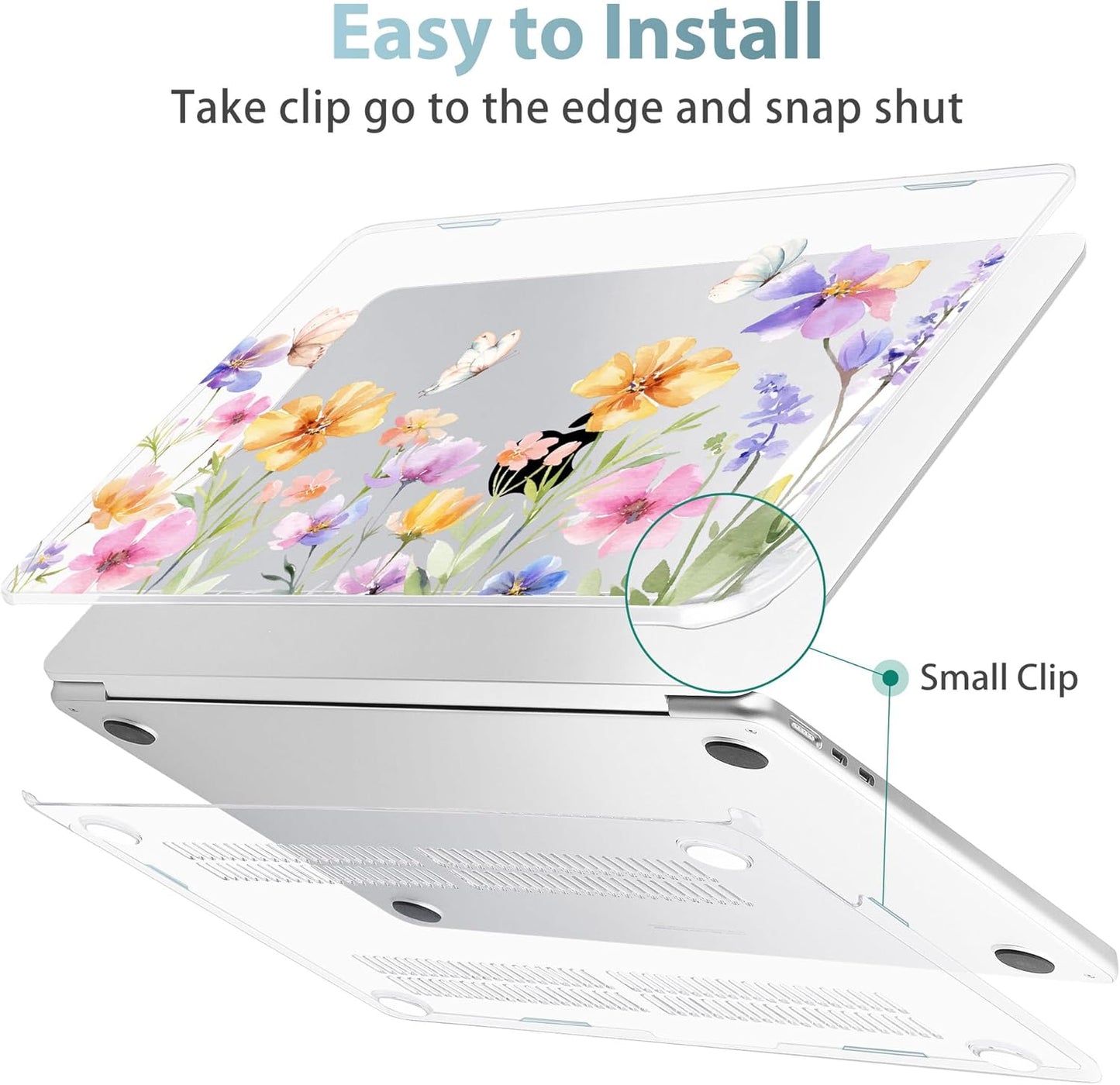 May Chen for MacBook Air 13.6 inch Case A3240 M4 A3113 M3 A2681 M2 with Retina Dispaly, 2025 2024 2023 2022 Release, Plastic Hard Shell Case with Screen Protector & Keyboard Cover, Flower & Butterfly