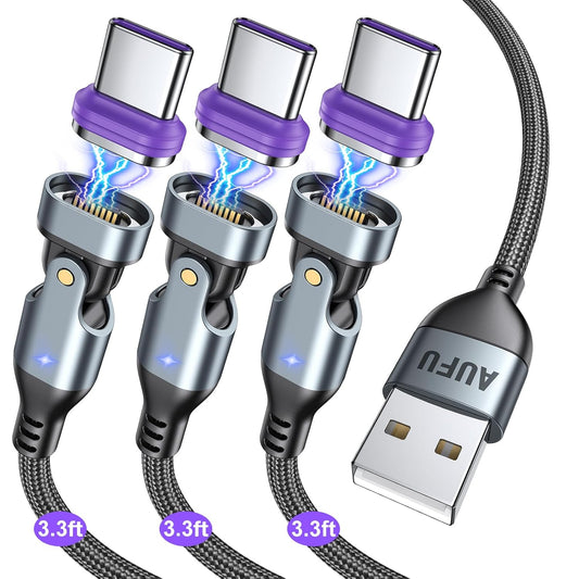 AUFU 16PIN USB C Magnetic Charging Cable (3Pack, 3.3/3.3/3.3ft), 180° Rotation Magnetic Charger Cable/Magnet USB C Cable/Magnet Phone Charger/Date USB Charging Cord for Phone/Tablet/Laptop