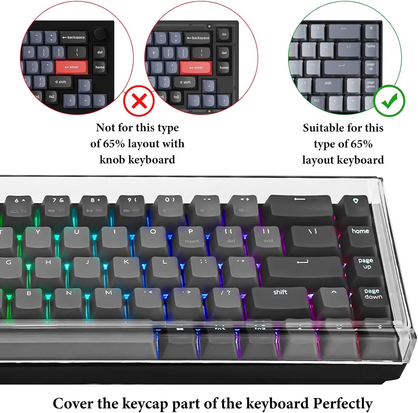 Geekria 65% Clear Acrylic Dust Cover for 68 Key Mechanical Keyboard - Compatible With Keychron K7, K6, K6 Pro, RK Royal KLUDGE RK68