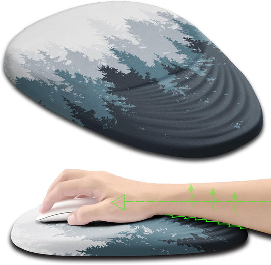 Ergonomic Mouse Pad Wrist Support, Mouse Pad with Wrist Rest, Memory Foam Massage Design & Non-Slip PU Base MousePads for Pain Relief, Desk, Office, Home, Forest Tree