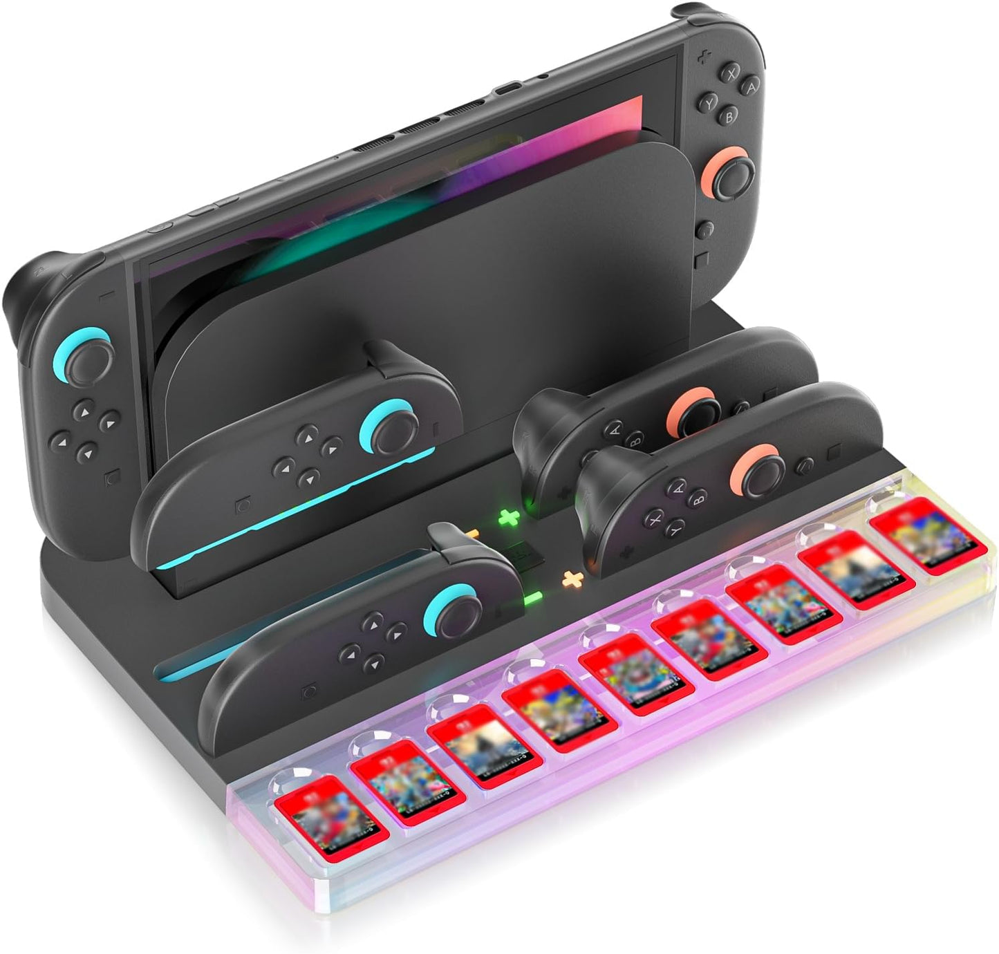 Charger Dock Station for Nintendo Switch 2 Joycon, Switch 2 Charging Dock with RGB Light Mode, Portable Charging Station with 9 Game Slots