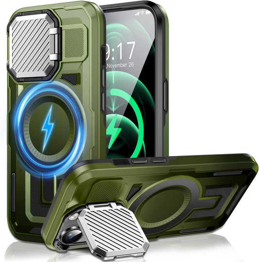 Camera Stand Case for iPhone 12 Pro Max, [Compatible with Mag Safe] [Lens Cover] 2024 Version Military Grade Protective Soft Case for iPhone 12 Pro Max 6.7 inch Men Women, Blue